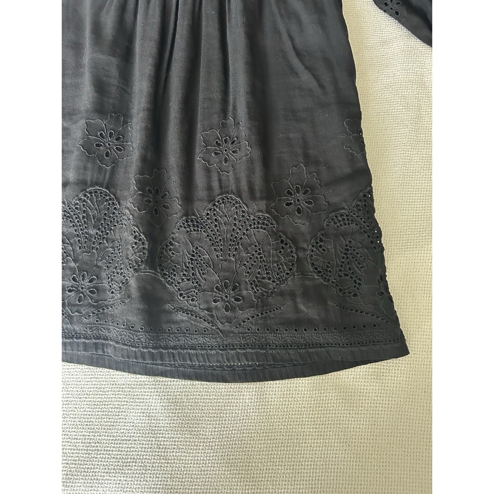 Tommy Bahama St Lucia Split V Neck Black Long Sleeve Eyelet Linen Dress Sz Small - Picture 6 of 7